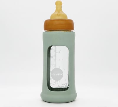 Wide Neck Baby Glass Bottle with Sleeve 250ml/8.5oz Single-Pack (Seafoam Blue)