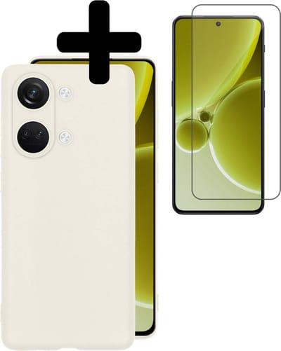 Hoesje - Met Screenprotector - Geschikt voor OnePlus Nord 3 - Sterk & Shockproof - Back Cover - Siliconen Case - Telefoon Hoes - Telefoonhoesjes - Wit