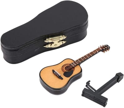 Miniatuur Houten Gitaar Model Decoratie voor Poppenhuis met Standaard en Koffer