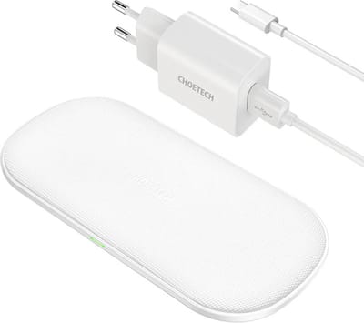 Choetech T535-S Luxe draadloze oplader wit - 20W Powerdual pad met 5 Coils - Geleverd met USB stekker -Wireless charger Fast Charge voor de meeste IOS, Android en andere Qi ondersteunde apparaten