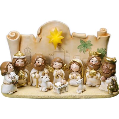 Witte Kerststal Beeldjes Set Schattige Dieren Robuust Lichtgewicht Betrouwbaar Mini Kerststal beige