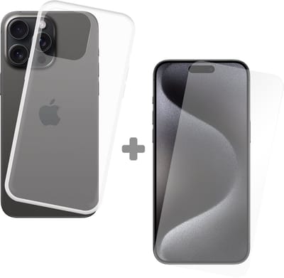 Just in Case soft TPU Hoesje + Tempered Glas Screenprotector geschikt voor iPhone 15 Pro Max - Transparant