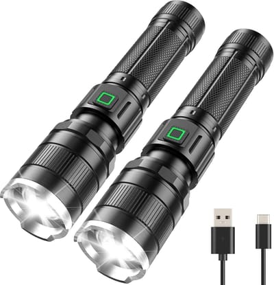 Zaklamp led oplaadbaar - militaire zaklamp - 5000 Lume n - USB-C oplaadbaar - Zoombaar - ultraheldere verlichting - 3 standen - waterdicht - ideaal voor kamperen - wandelen en buitenactiviteiten