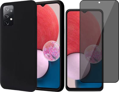 Hoesje geschikt voor Samsung Galaxy A13 4G - Matte Back Cover Microvezel Siliconen Case Hoes Zwart - Tempered Glass Privacy Screenprotector