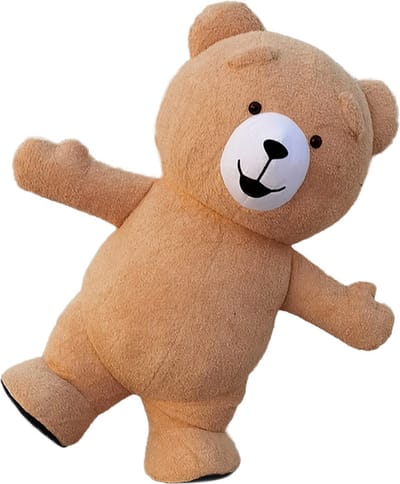 KIMU® Groot Opblaas Kostuum Teddybeer Lichtbruin - 2 Meter Opblaasbaar Pak Bruin - Mega Berenpak Mascotte Opblaaspak - Super Opblaasbare Beer Dierenpak Festival