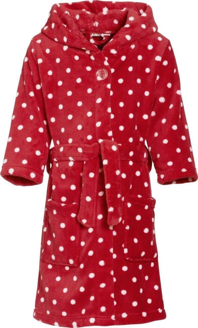 Playshoes - Fleece badjas voor kinderen - Stippen - Rood - maat 158-164cm (13-14 jaar)