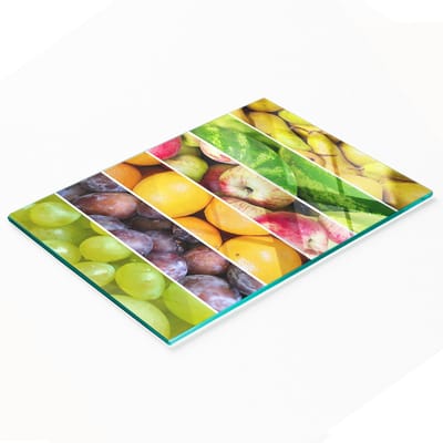 Multifunctionele decoratieve snijplank voor de keuken, gemaakt van gehard glas met fruitmotief, 80x52 cm