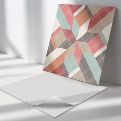Wallfluent Vinyl Tegels - Geometrie in Kleurrijke Vormen Zelfklevende PVC Tegels - 30 cm x 30 cm - Beige Vinyl Tegels - 9 stuks - Vierkant PVC Tegels - Texturen Plaktegels - Vinyl Vloer Tegels - Plaktegels Keuken en Badkamer