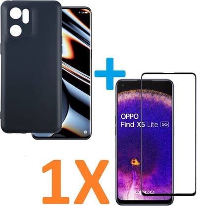 Soft TPU Zwart hoesje Silicone Case + 1 stuk Full Glas Screenprotector Geschikt voor: Oppo Find X5 lite