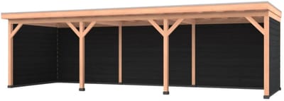 Douglas overkapping, 900 x 400, met zwarte achterwand en twee zijwanden, Westwood Comfort Plus