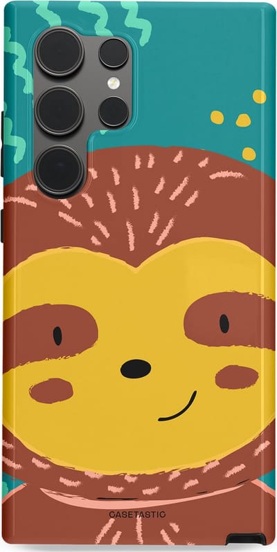 Casetastic hoesje geschikt voor Samsung Galaxy S24 Ultra - Dubbellaagse bescherming - Vrolijke luiaard - Fashion Case - Terracotta Petrol Goud