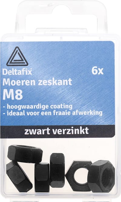 Deltafix moer zeskant zwart verzinkt m8 din 934 6 st.