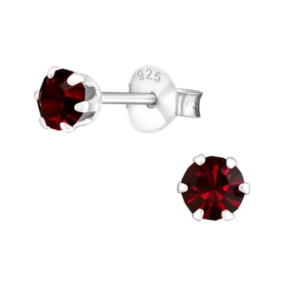 Aramat Jewels | Oorbellen | 925 Zilveren Kristallen Oorbellen Rond 4-8mm - Sprankelende Studs | 4mm / Donker rood | | | Zilver | Kinderen, Volwassenen | Verkleurd niet