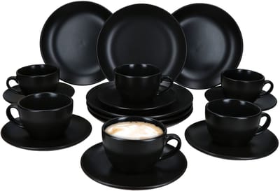 MamboCat 18-delig koffieservies Panther mat zwart 6 personen steengoed