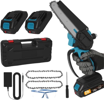 DIMICO - Elektrische kettingzaag mini - Snoeizaag draadloos - 21V en 2 accu's - 15 cm zaagblad - Voor takken, struiken, hout -