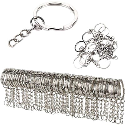 50-pack sleutelhangers korte ketting 25 mm Zilver