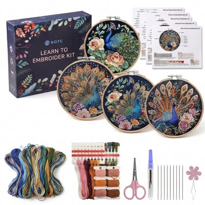 BOTC Borduurpakket - Borduurpakket van 4 - Borduurpakketten voor Volwassenen-Hobby en Creatief - Borduren - Peacock Color Stamped