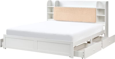BIZOU - Bed met opbergruimte - Wit/Beige - 180 x 200 cm - MDF