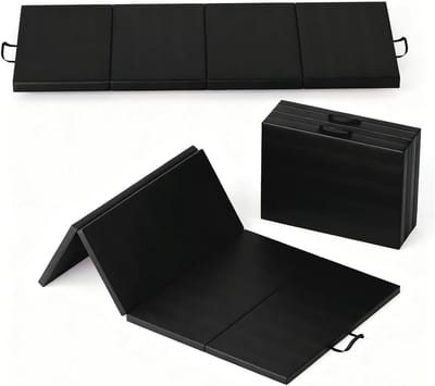 Opvouwbare leren gymnastiekmat, 180x60x5cm (4 panelen), draagbare oefenmat met handgrepen voor yoga, fitness en training voor kinderen en volwassenen.