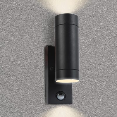 Zwarte Aluminium Buitenwandlamp met PIR Bewegingssensor - Up/Down Verlichting - IP65 Waterdicht
