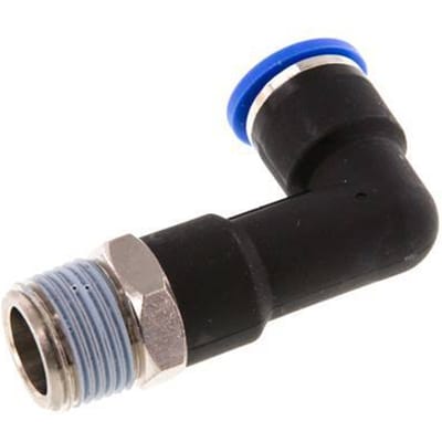 10mm x R3/8'' 90 graden L-verbinding Messing/PA 66 Insteekfitting Buitendraad Lange Behuizing Draaibaar NBR [2 Stuks]