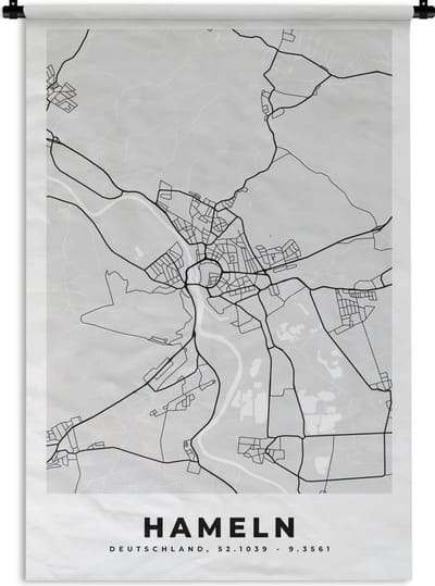 Wandkleed - Wanddoek - Duitsland - Stadskaart - Plattegrond - Kaart - Hameln - 120x180 cm - Wandtapijt