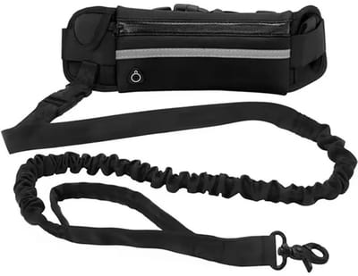 WiseGoods Premium Handsfree Hondenriem Met Heuptas – Elastische Hondenlijn – Hardlooplijn Voor Honden – Riem 160-220cm Zwart