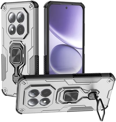MobyDefend Hoesje - Geschikt voor Xiaomi Redmi Note 15 Pro Plus 5G - Dubbelgelaagde Pantsercase Met Standaard - Zilvergrijs