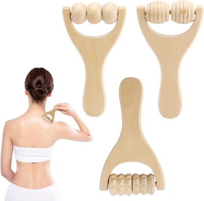 Set van 3 Houten Massage Rollers voor Spierontspanning, Handmatige Houttherapie en Fascia Behandeling, Ideaal voor Rug- en Spiermassage