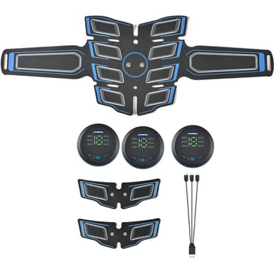 Stimulateur Musculaire Abdominal EMS Entraîneur USB Rechargeable Masseur Amincissant 3 Contrôleurs Massage Abdominal ABS Haute Qualité Pratique Utilisation Quotidienne bleu