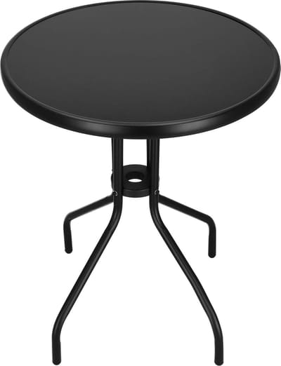 Springos Tuintafel | Buitentafel | Bijzettafel Buiten | Metaal | Donker Gehard Glas | Rond | 60 x 60 x 70 cm | Zwart