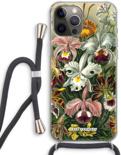 Case Company® - Hoesje met koord geschikt voor iPhone 12 Pro hoesje met Koord - Haeckel Orchidae - Telefoonhoesje met Zwart Koord - Bescherming aan alle Kanten en Over de Schermrand