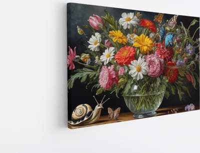 Saammp Canvas Schilderij - Vaas met bloemen - Kleurrijk - Natuur - 30x20 - Foto op canvas - Wanddecoratie - Muurdecoratie Woonkamer - Kantoor Decoratie