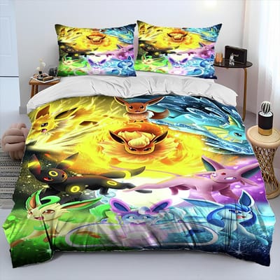 3D Cartoon Pikachu Pokemon Monster Dekbed Beddengoed Set Dekbedovertrek Bed Set Dekbedhoes Kussensloop Queen Beddengoed Set Volwassenen Kinderen 150*200cm 3pcs