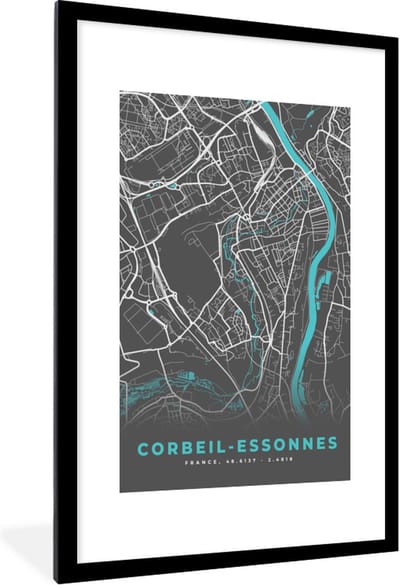 Fotolijst incl. Poster - Corbeil-Essonnes - Frankrijk - Stadskaart - Kaart - Plattegrond - 80x120 cm - Posterlijst