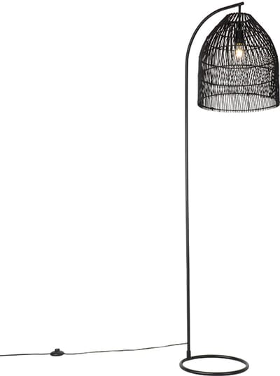 QAZQA sam - Landelijke Vloerlamp | Staande Lamp - 1 lichts - H 178 cm - Zwart - Woonkamer | Slaapkamer | Keuken