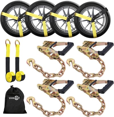 Auto Tie Down Straps - Trekkers Riemen - Trailer Beveiligen - Heavy Duty Chain Anchors - 4 Stuks 244 cm