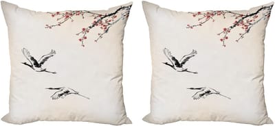 ABAKUHAUS Japanse decoratieve kussenhoezen (2 stuks), kersenboom in de lente, 40x40 cm, roodgrijs ecru