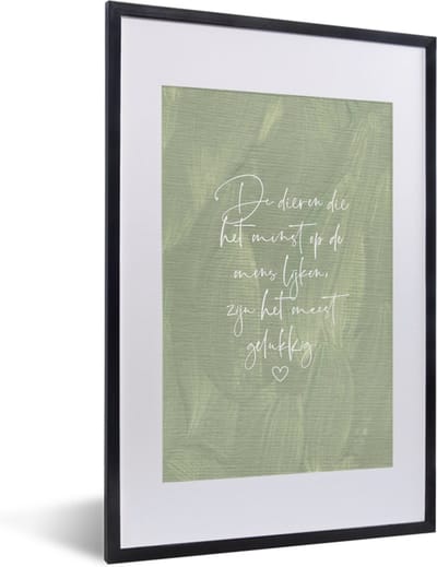 Fotolijst incl. Poster - Quotes - Spreuken - Dier - Dieren die het minst op de mens lijken - 40x60 cm - Posterlijst