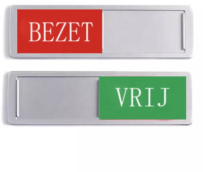 Vrij Bezet Schuifbordje - Deurbordje Platinum/Metaal - Kantoor Toilet Vergaderruimte - Plakstrip & Magneet - 17,5 x 5 cm - Otrevo