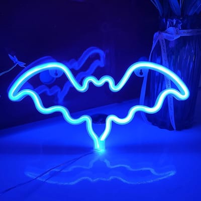 Daity Vleermuisneonlicht - neonlicht op USB of 3 AA-batterijen - LED-bureaudecoratie - slaapkamermuurdecoratie - verjaardagscadeau - zakelijk cadeau voor bruiloften (blauw)