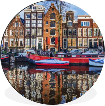 WallCircle - Wandcirkel - Muurcirkel - Kanaal in Amsterdam - Aluminium - Dibond - 120x120 cm - Binnen en Buiten XXL