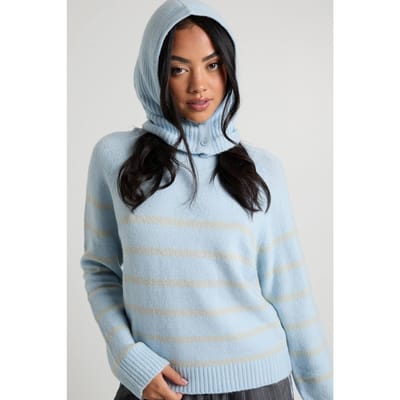 boohoo Dames Neck Detail Stripe Knit Jumper | Ice Blue | Maat: Small