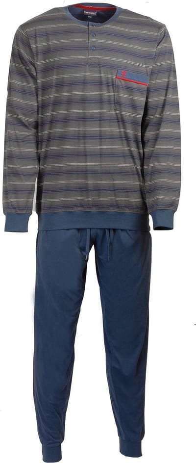 Paul Hopkins Heren Pyjama - Gestreept - Polo Sluiting - Blauw - Maat S