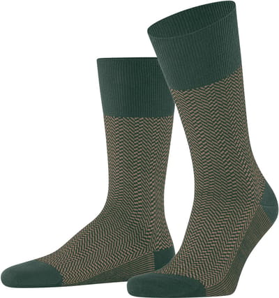 FALKE Airport Herringstripe eenkleurig wol katoen sokken heren groen - maat 43-46