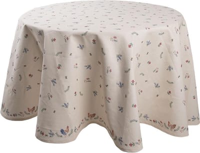 Clayre & Eef Tafelkleed Ø 170 cm Beige Blauw Katoen Rond Kip en Haan Tafellaken
