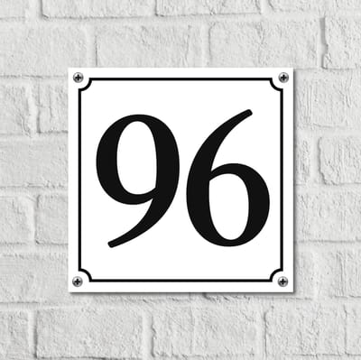 Huisnummerbord Wit Dibond Deluxe - Nummer 96 - incl. bevestiging | - naambord - nummerbord - voordeur