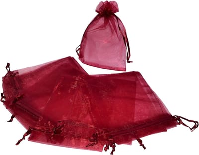 Golden crown - Set van 10 Transparante Organza Tassen - Trekkoordsluiting - Wijnrood - Geschenkzakjes - Perfect voor Sieraden en Cadeaus
