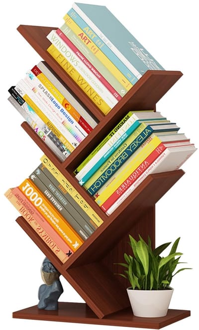 Allecto - Boekenkast - Multifunctionele boekenkast - Ruimtebesparend ontwerp - Teakhoutkleur - Opbergrek voor boeken en tijdschriften - Geschikt vo...