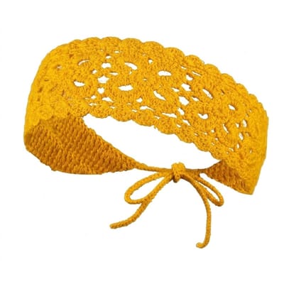 Mosterdgele gehaakte haarband met lange striksluiting – bohemian hoofdband van katoen – haakwerk haaraccessoire voor dames – geschikt voor festivals, zomeroutfits en dagelijks gebruik